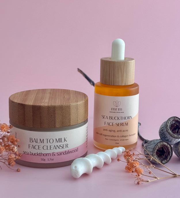 Balm to mlik face cleanser + sea buckthorn face serum
