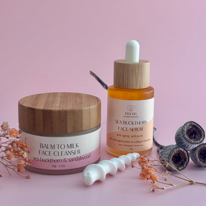 Balm to mlik face cleanser + sea buckthorn face serum